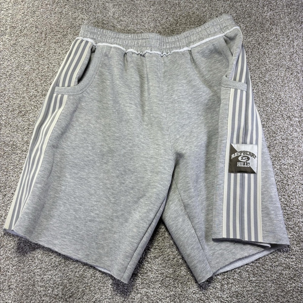 Raspberry Hills Shorts Mens Medium Gray Sweat 10 Inseam Fleece Stripe Casual Gym